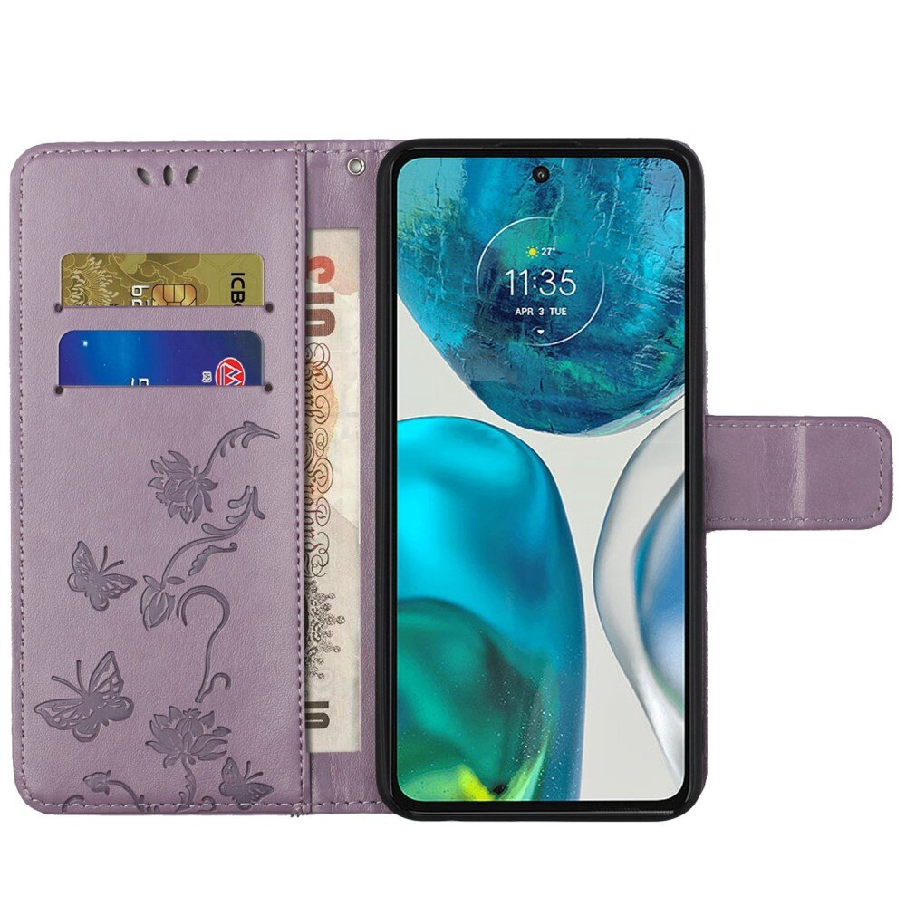 Lærveske Sommerfugler Motorola Moto G52 Lilla