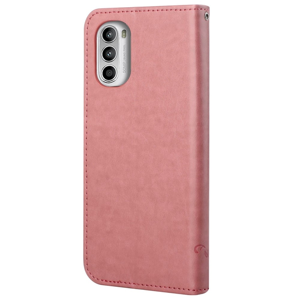 Lærveske Sommerfugler Motorola Moto G52 rosa