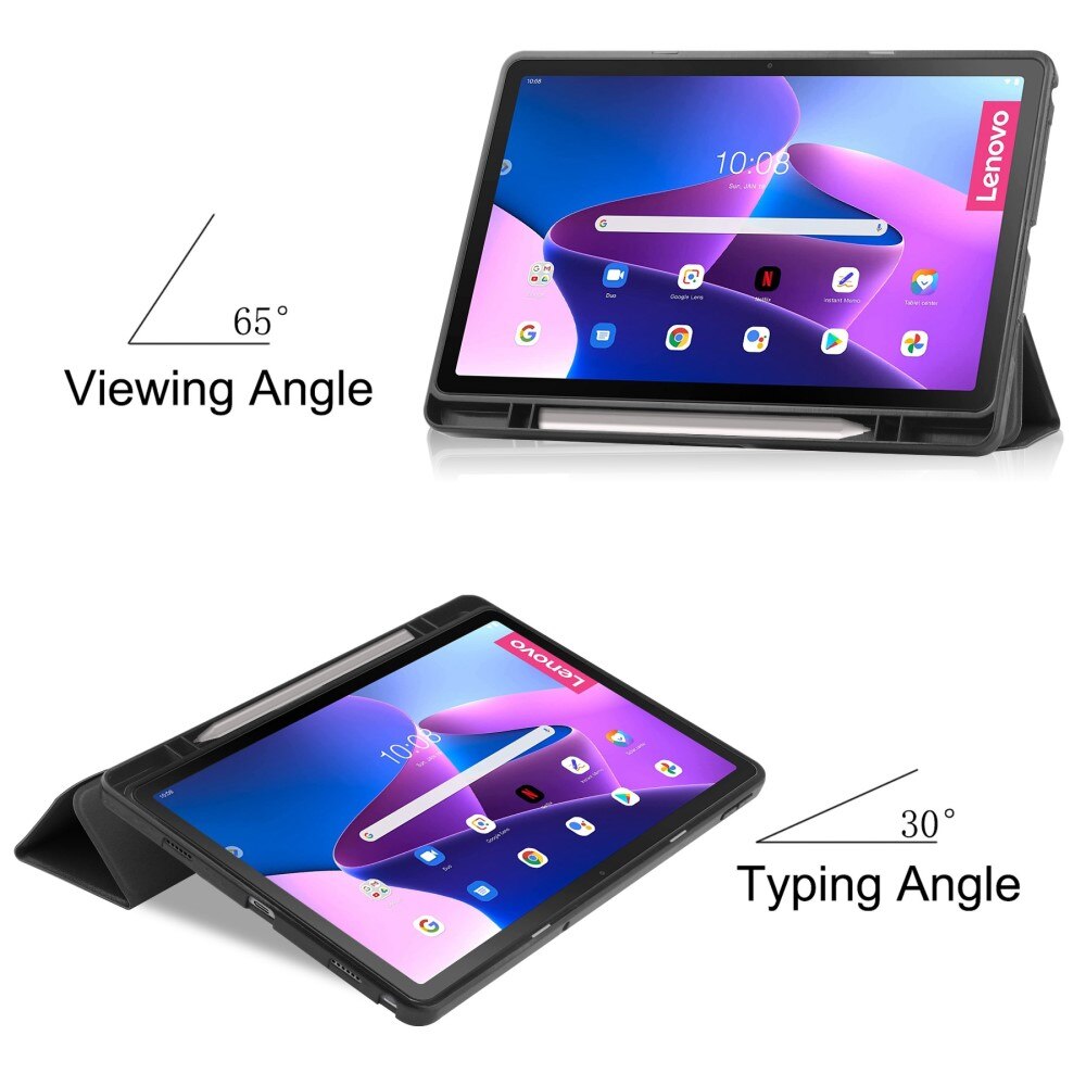  Lenovo Tab M10 Plus (3rd gen) Etui Tri-fold Pencil-holder Svart