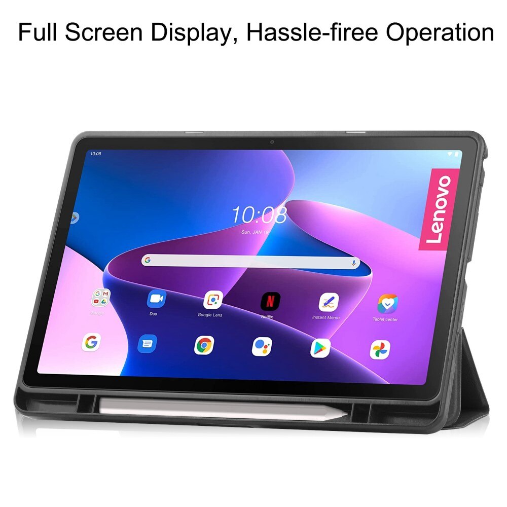  Lenovo Tab M10 Plus (3rd gen) Etui Tri-fold Pencil-holder Svart