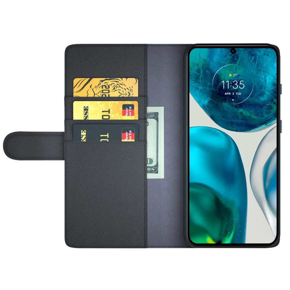 Ekte Lærveske Motorola Moto G82/Moto G52 Svart
