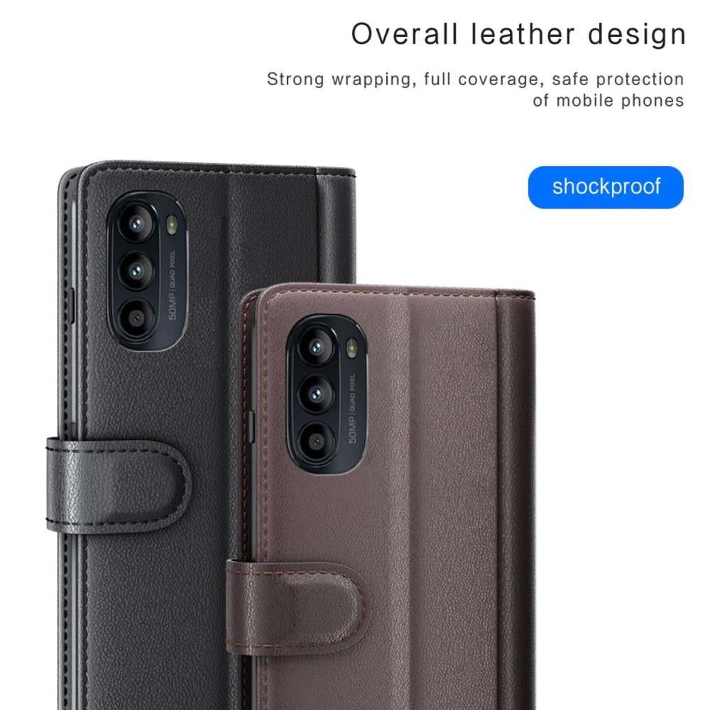 Ekte Lærveske Motorola Moto G82/Moto G52 Svart