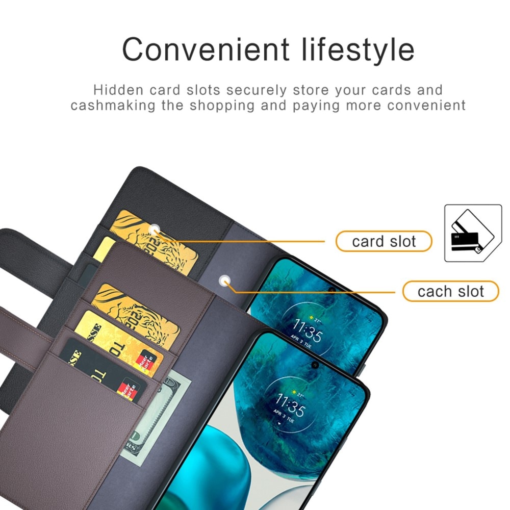Ekte Lærveske Motorola Moto G82/Moto G52 Svart