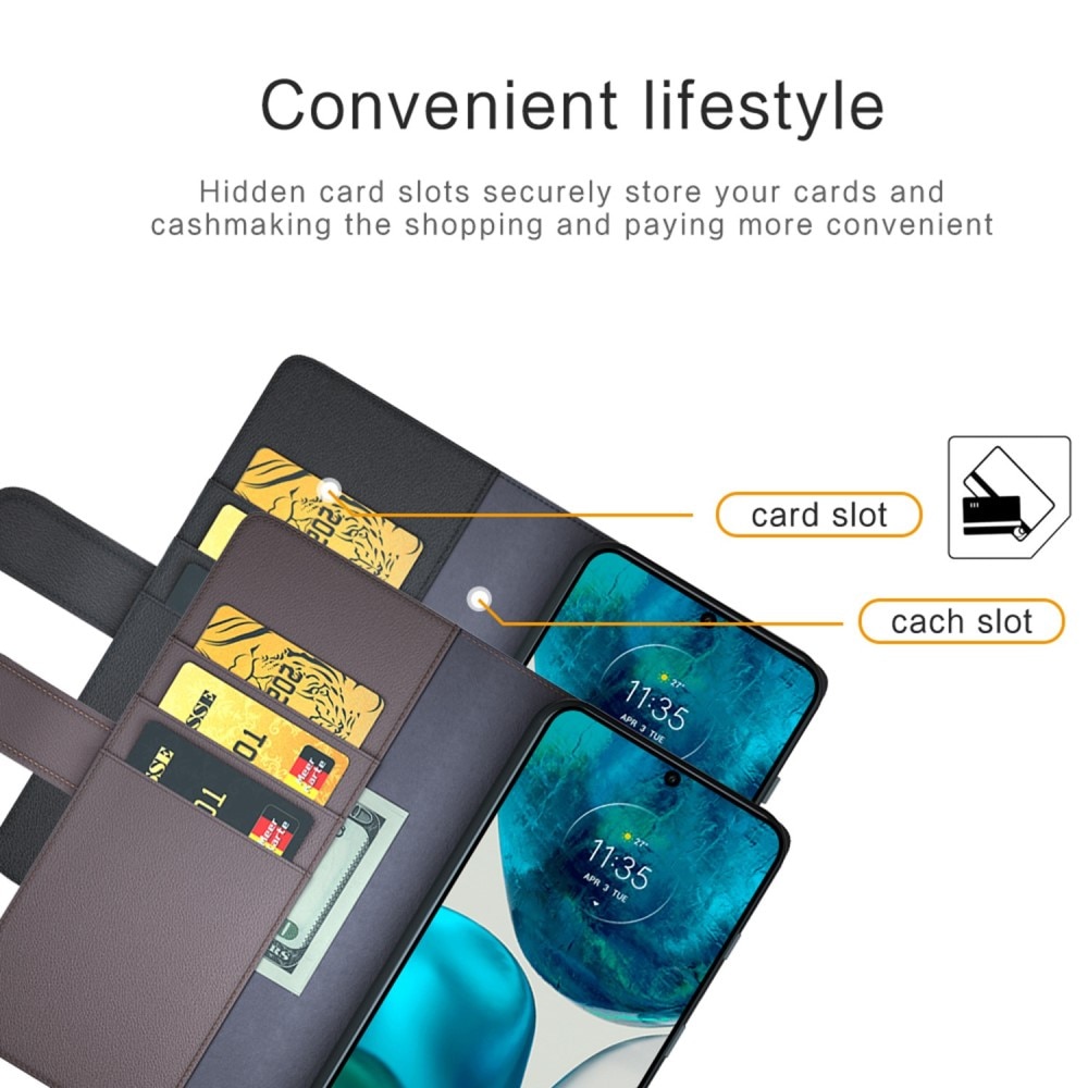 Ekte Lærveske Motorola Moto G52/G82 svart