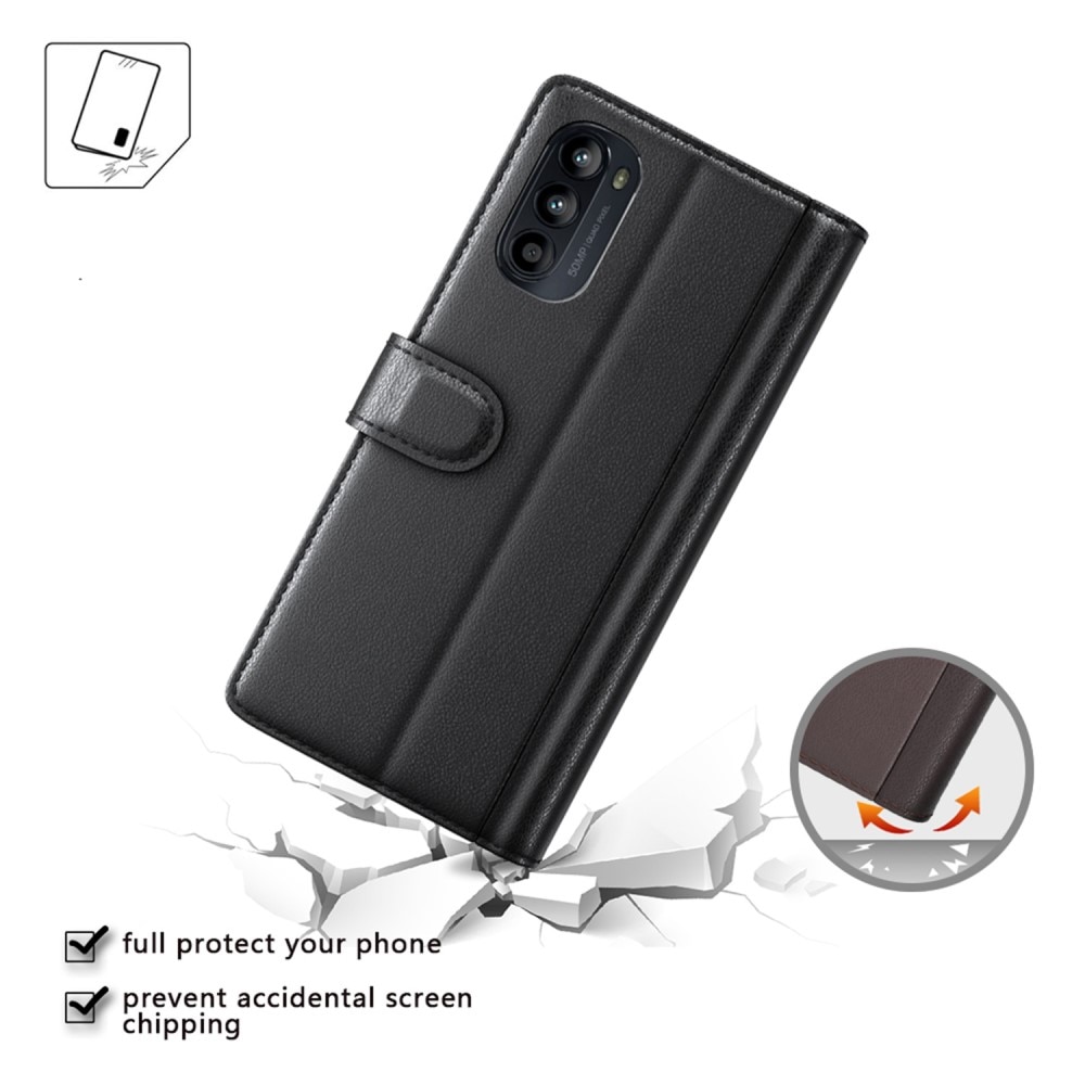 Ekte Lærveske Motorola Moto G82/Moto G52 Svart