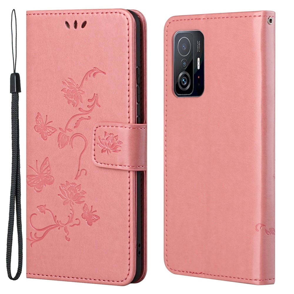 Lærveske Sommerfugler Xiaomi 11T/11T Pro rosa