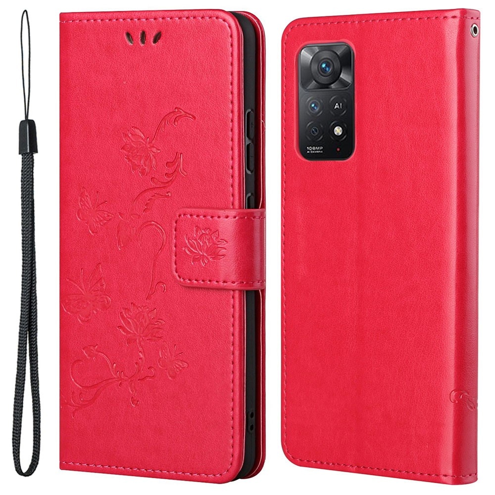 Lærveske Sommerfugler Xiaomi Redmi Note 11 Pro rød