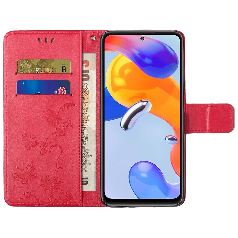 Lærveske Sommerfugler Xiaomi Redmi Note 11 Pro rød