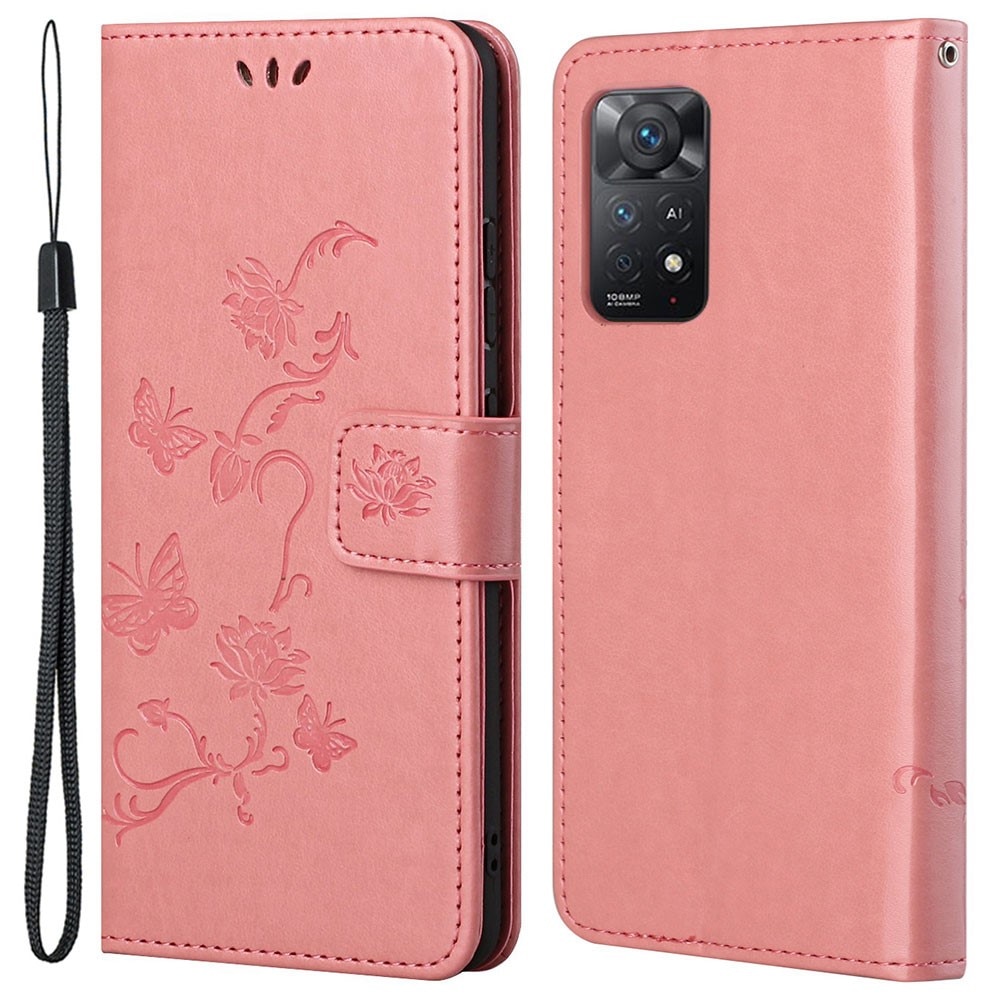 Lærveske Sommerfugler Xiaomi Redmi Note 11 Pro rosa