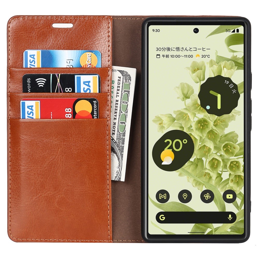 Mobiletui Ekte Lær Google Pixel 6a Brun