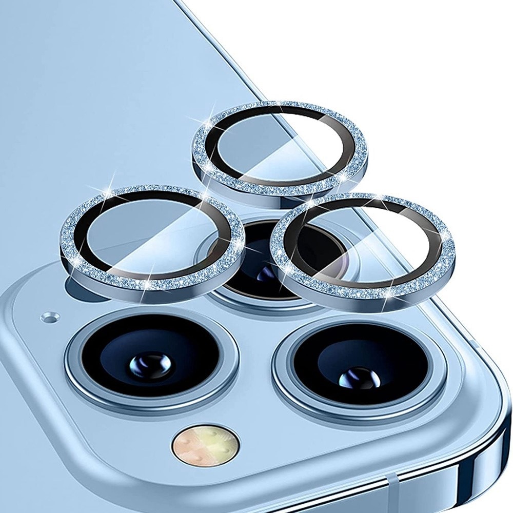 Glitter Linsebeskyttelse Aluminium iPhone 13 Pro/13 Pro Max lyseblå
