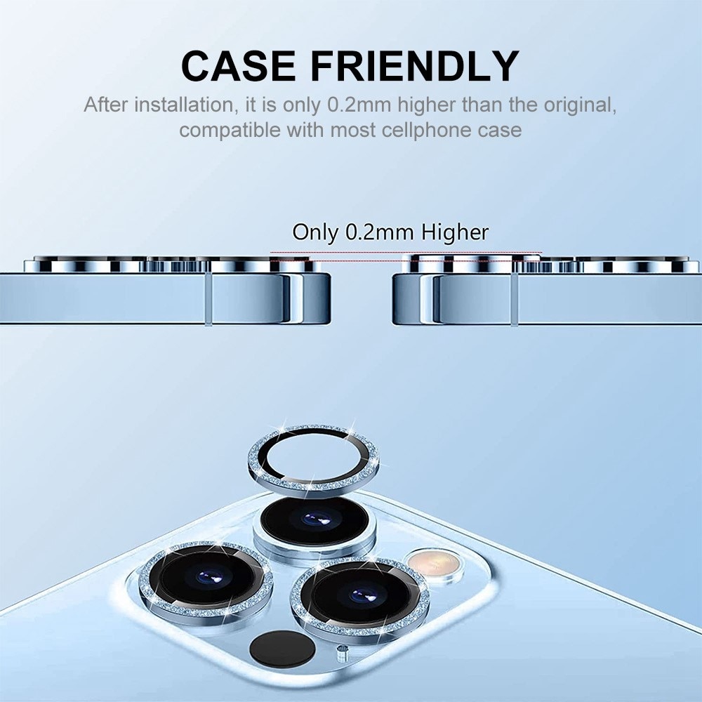 Glitter Linsebeskyttelse Aluminium iPhone 13 Pro Max regnbue