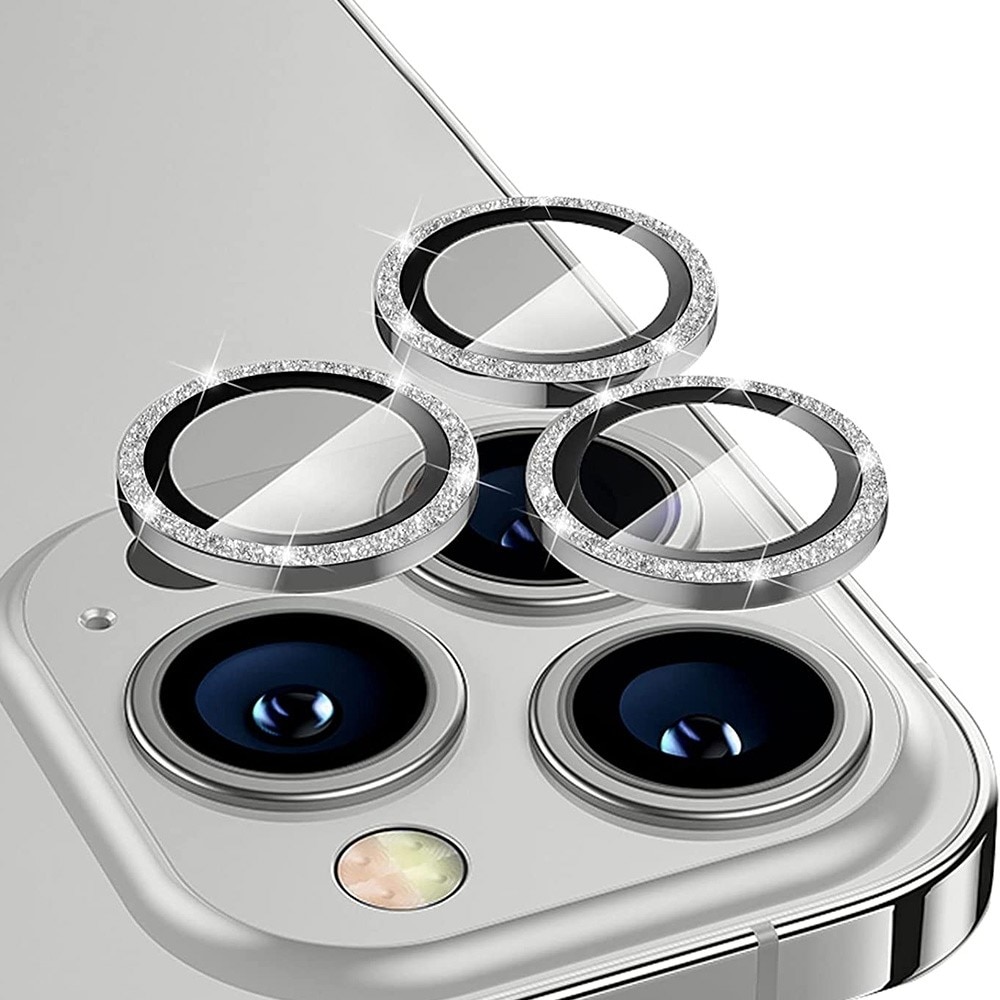 Glitter Linsebeskyttelse Aluminium iPhone 13 Pro/13 Pro Max sølv