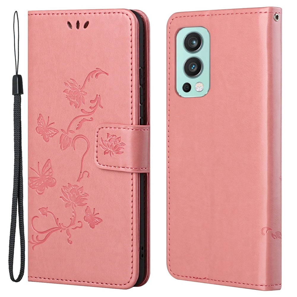 Lærveske Sommerfugler  OnePlus Nord 2 5G Rosa