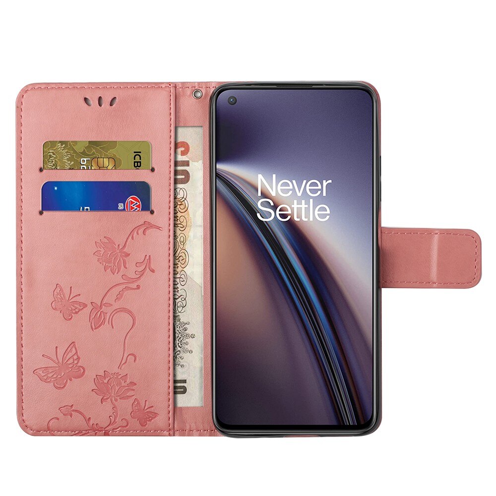 Lærveske Sommerfugler  OnePlus Nord 2 5G Rosa