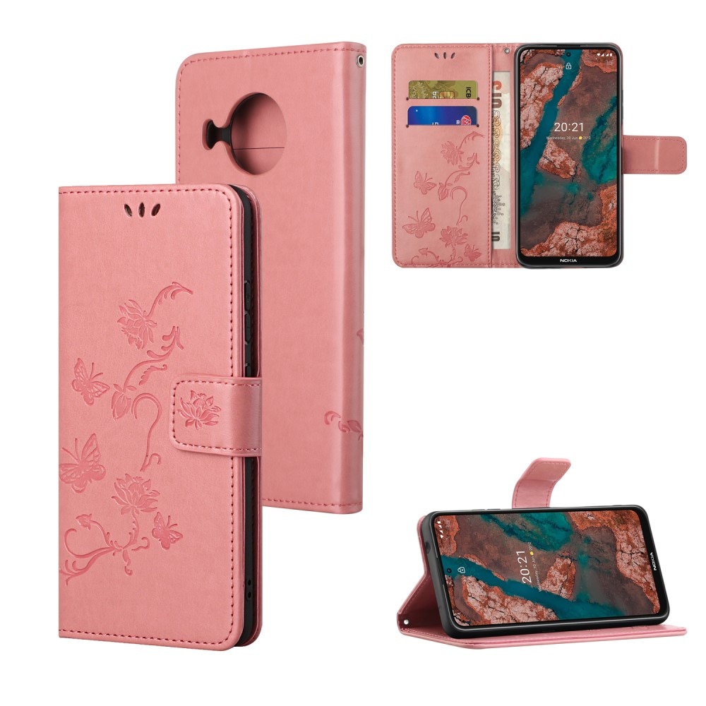 Lærveske Sommerfugler Nokia X20/X10 Rosa