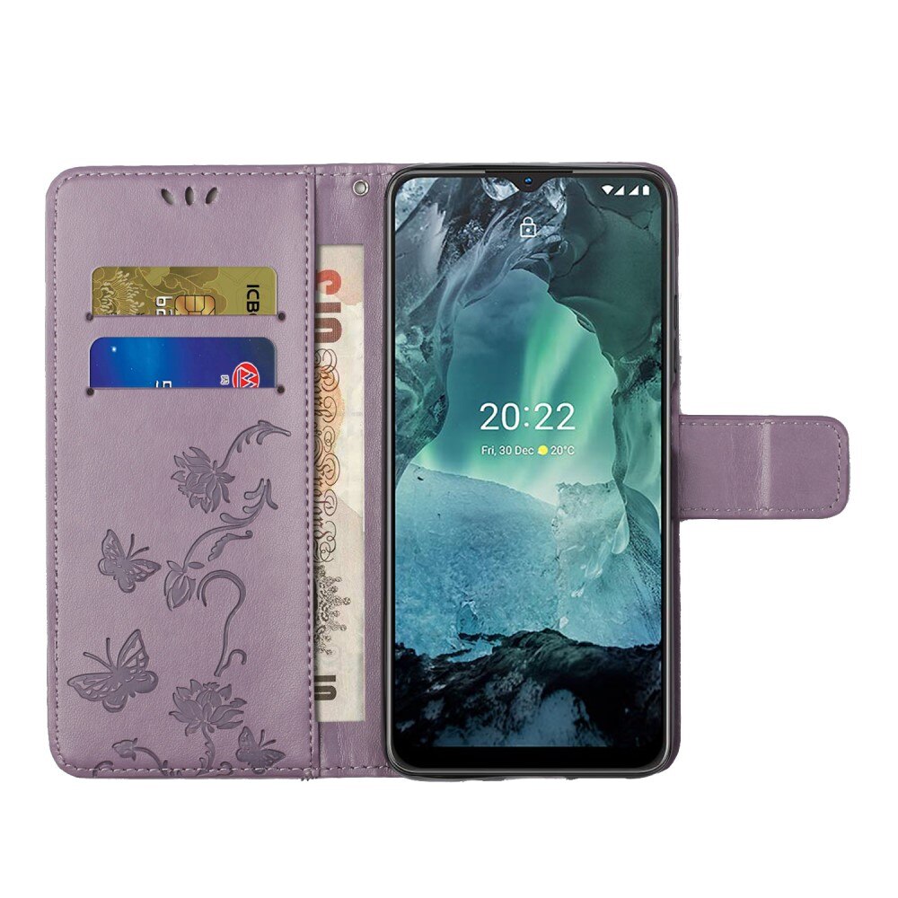 Lærveske Sommerfugler  Nokia G11/Nokia G21 Lilla