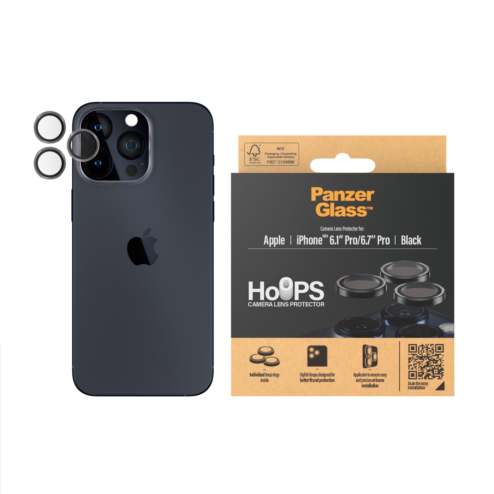 iPhone 15 Pro Hoops Camera Lens Protector, Black