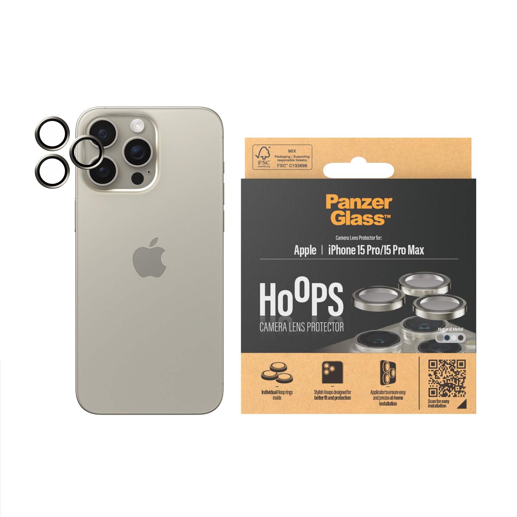 iPhone 15 Pro Hoops Camera Lens Protector Natural Metal
