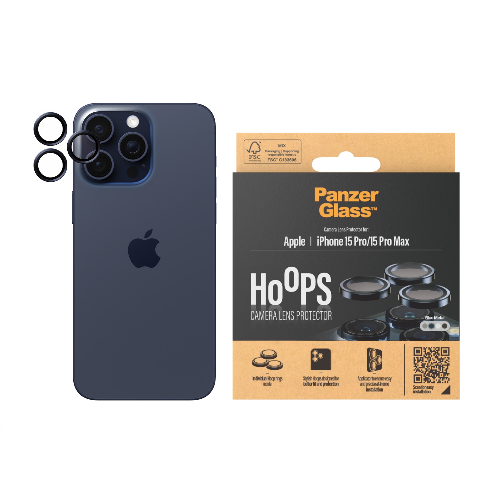 iPhone 15 Pro Hoops Camera Lens Protector Blue Metal