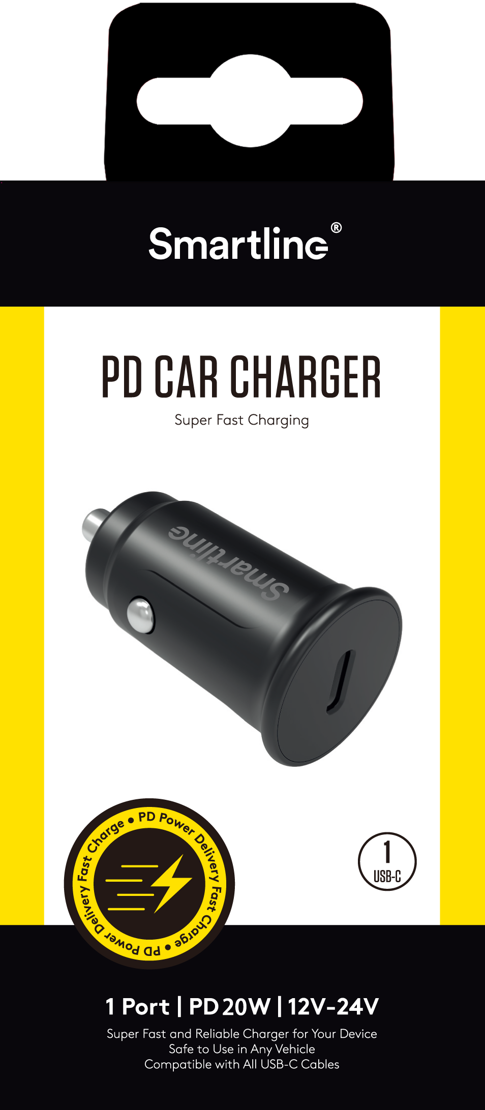Power Delivery Car Charger USB-C 20W 12V-24V Black