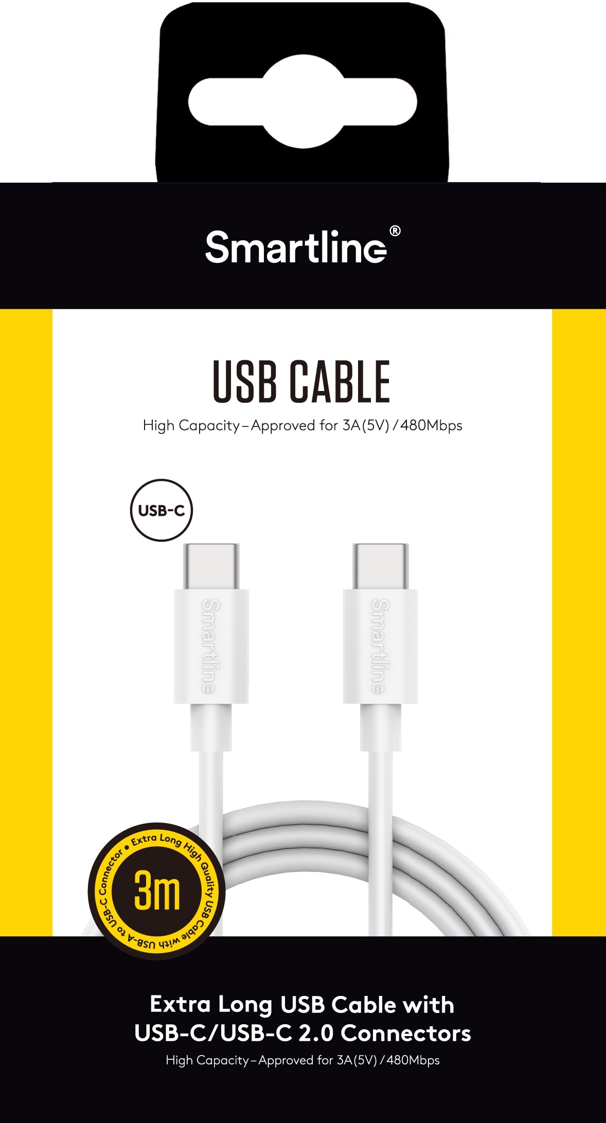 USB Cable USB-C <-> USB-C 3m hvit