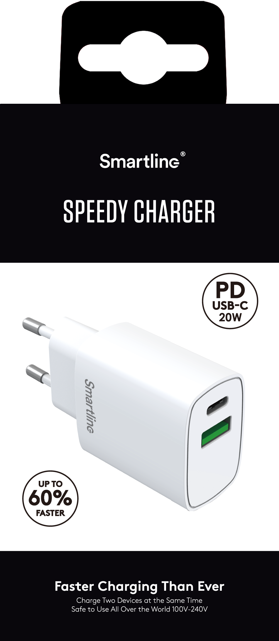 Dual PD Wall Charger 20W USB-C + A hvit