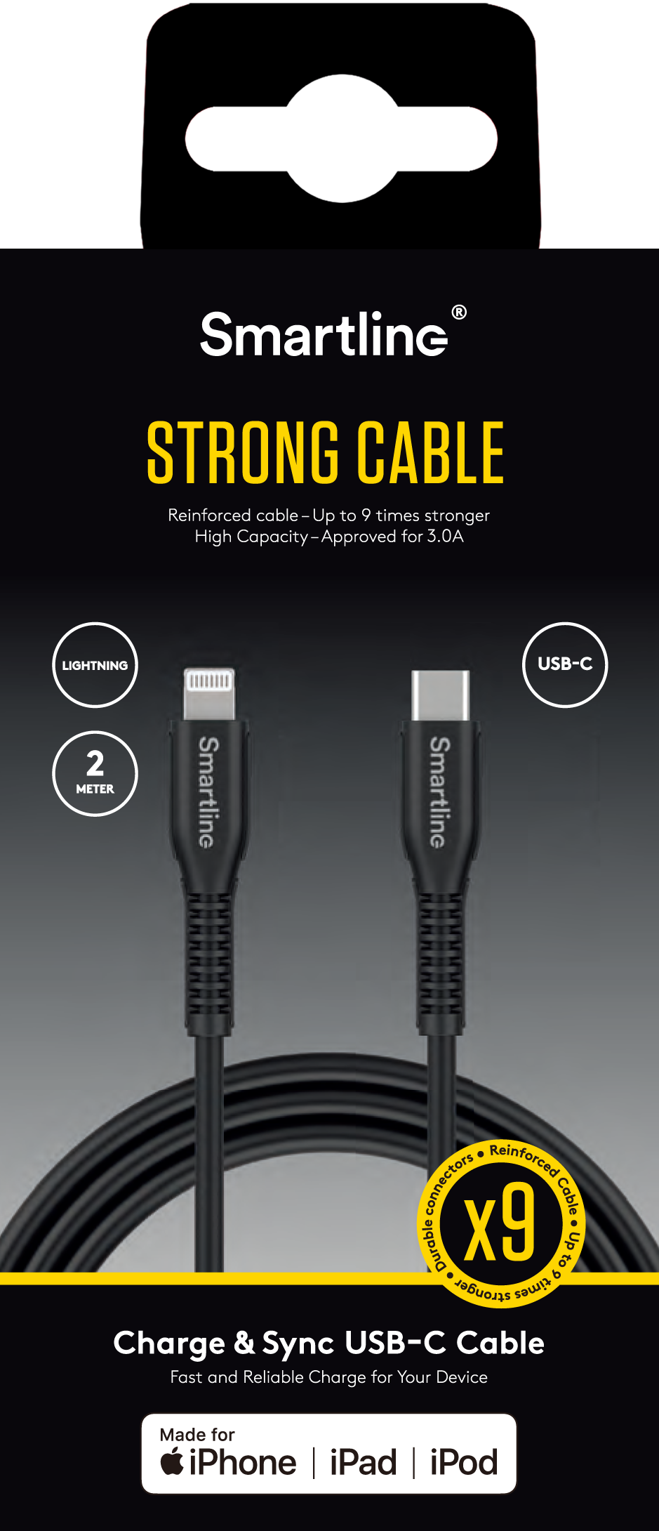 Strong USB Cable USB-C - Lightning 2m svart