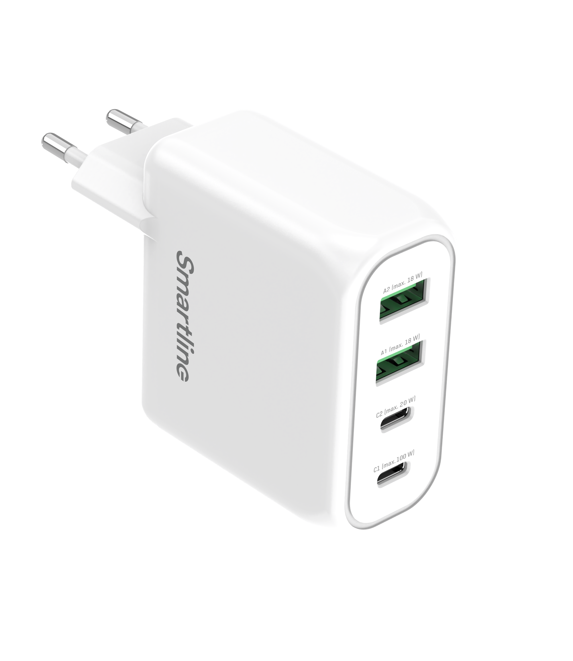 Vegglader PD 100W 4 Port USB-C + USB-A hvit