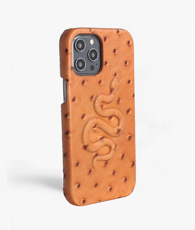 Deksel iPhone 12 Pro Max Snake Ostrich Cognac