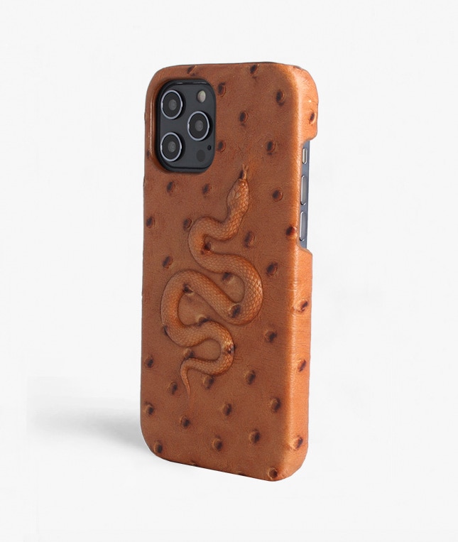 Deksel iPhone 12 Pro Max Snake Ostrich Cognac