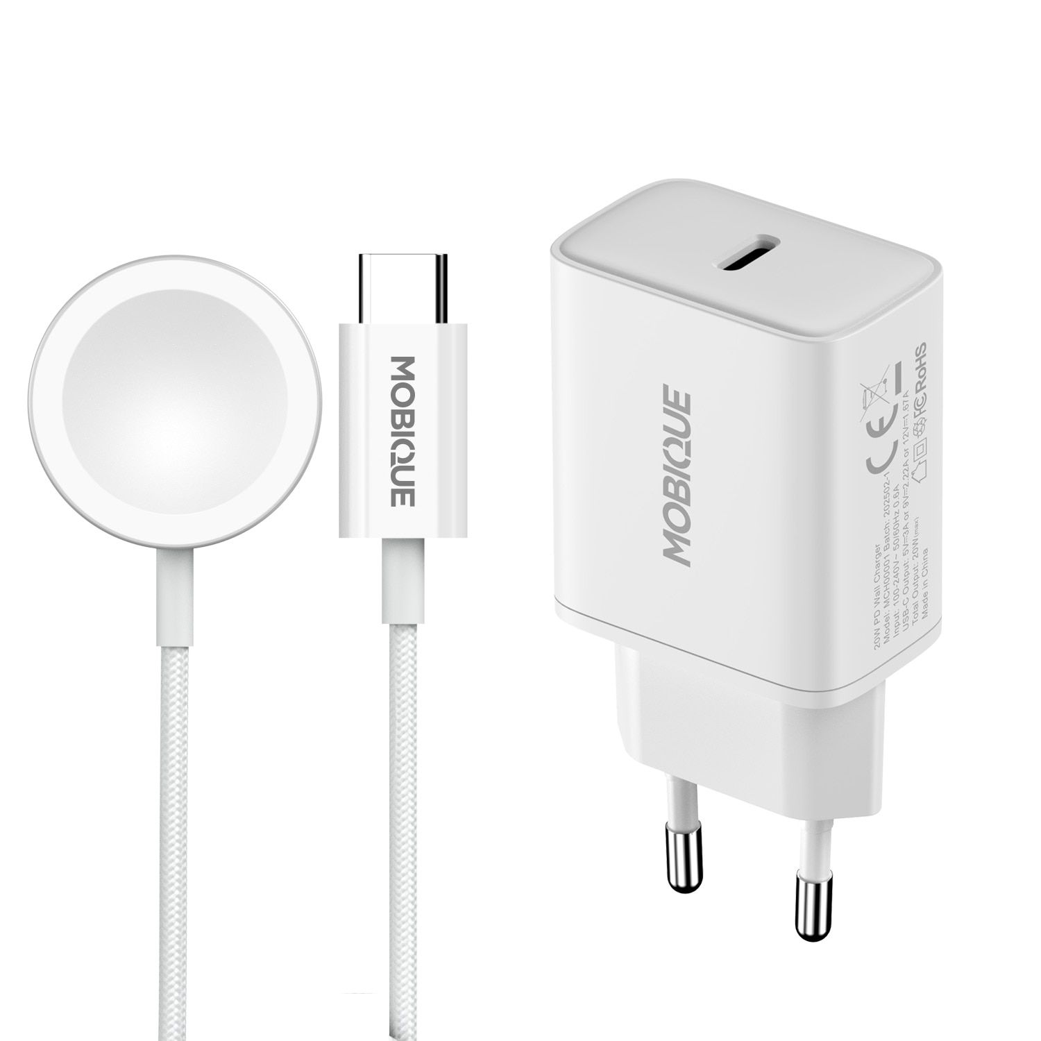 Komplett lader Apple Watch Series 7 45mm kabel og vegglader 20W Svart