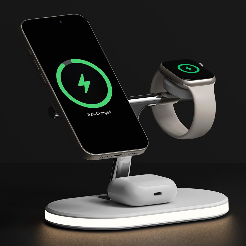 3-in-1 Wireless Charger Stand hvit