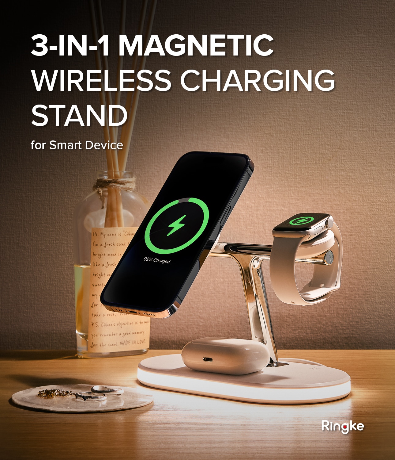3-in-1 Wireless Charger Stand hvit