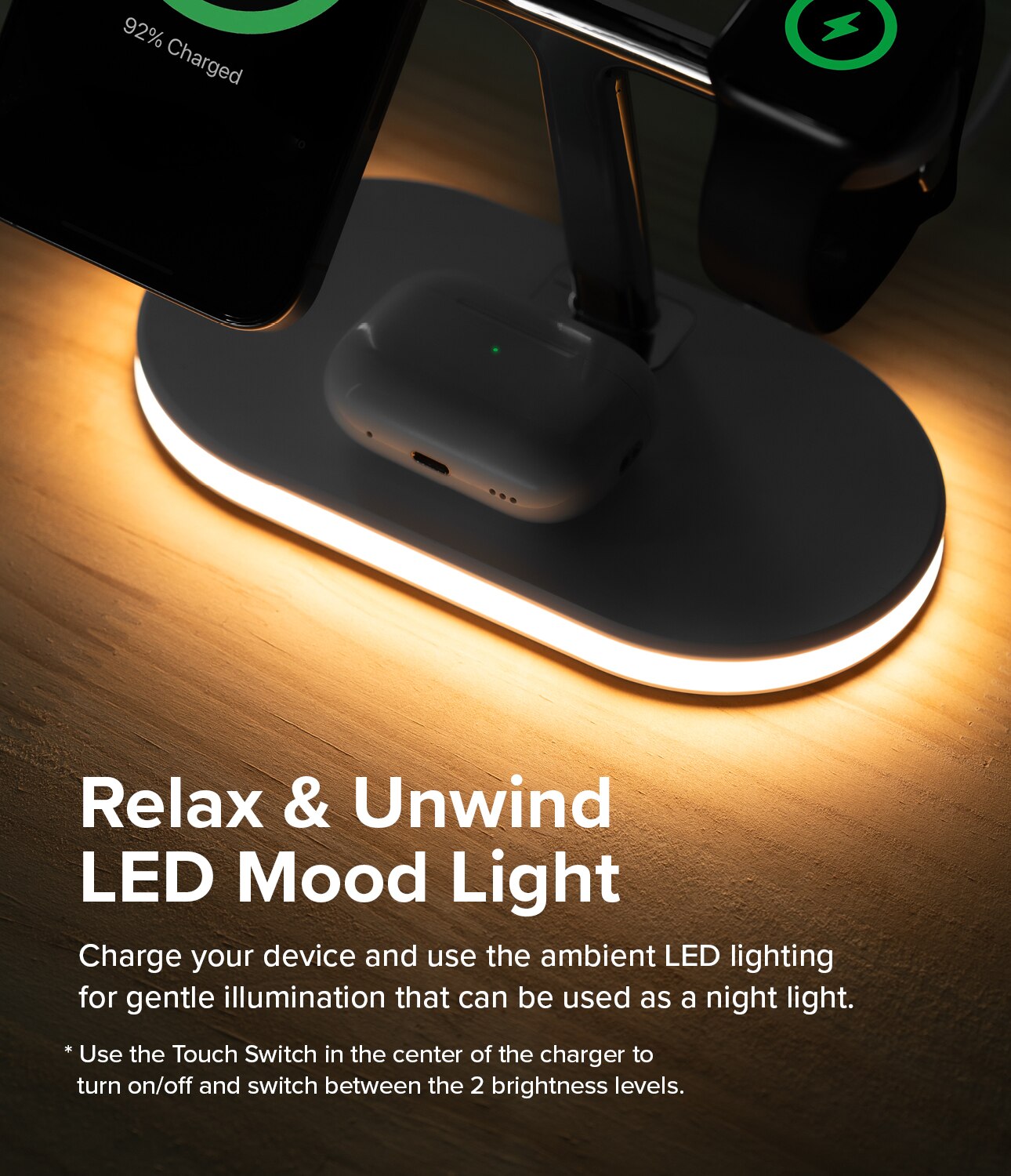 3-in-1 Wireless Charger Stand hvit