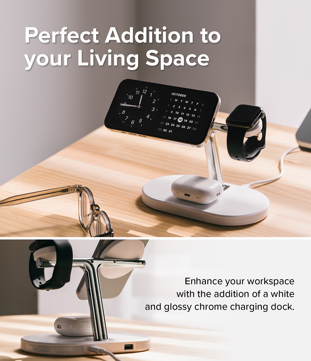 3-in-1 Wireless Charger Stand hvit
