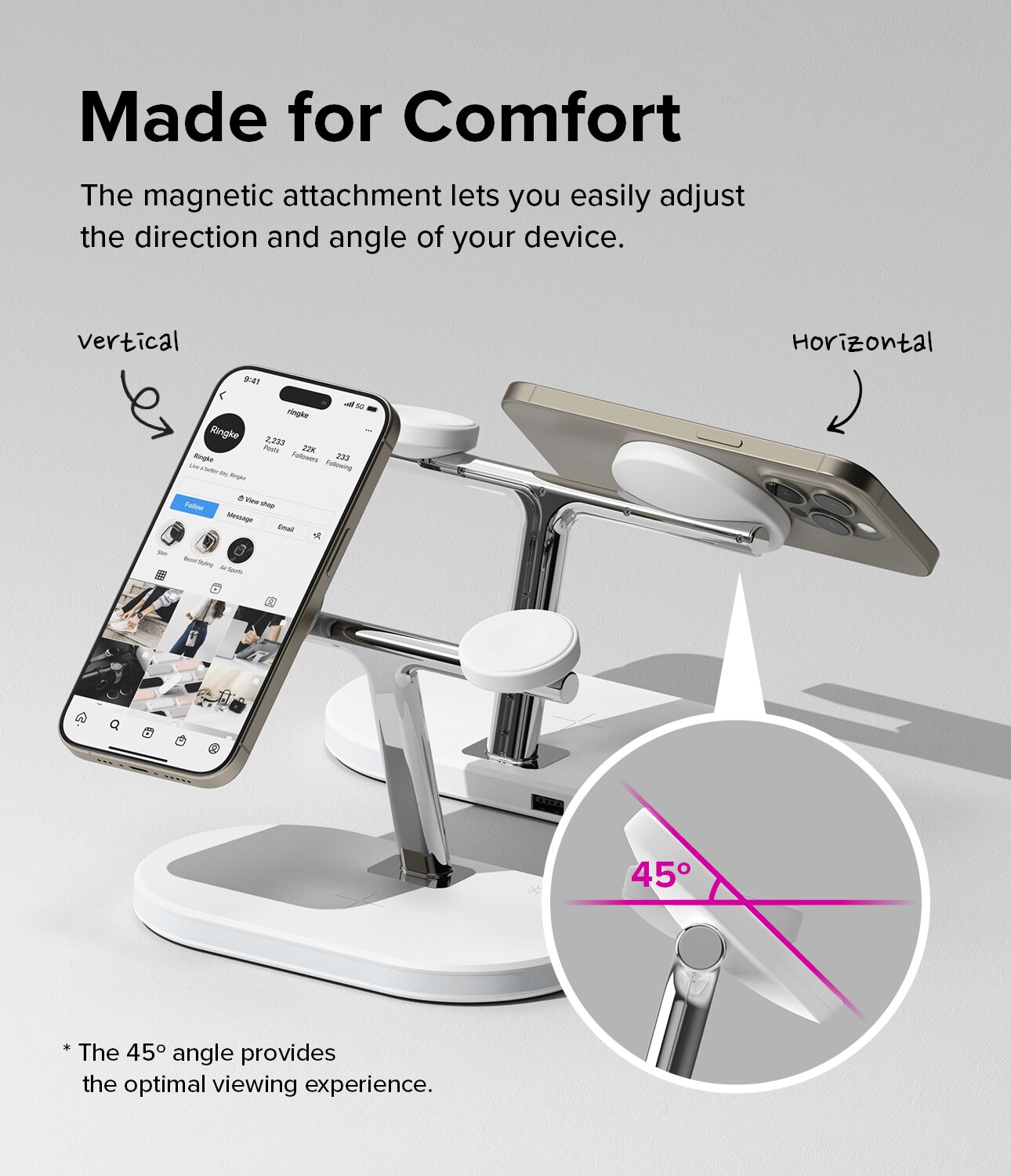 3-in-1 Wireless Charger Stand hvit