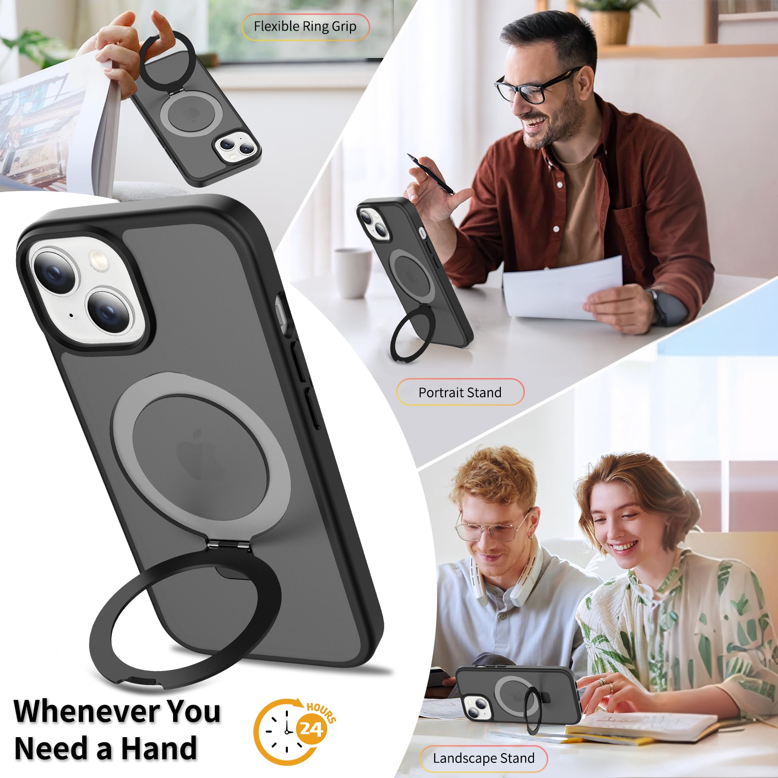 Hybriddeksel Magnetic Ring iPhone 14 Svart