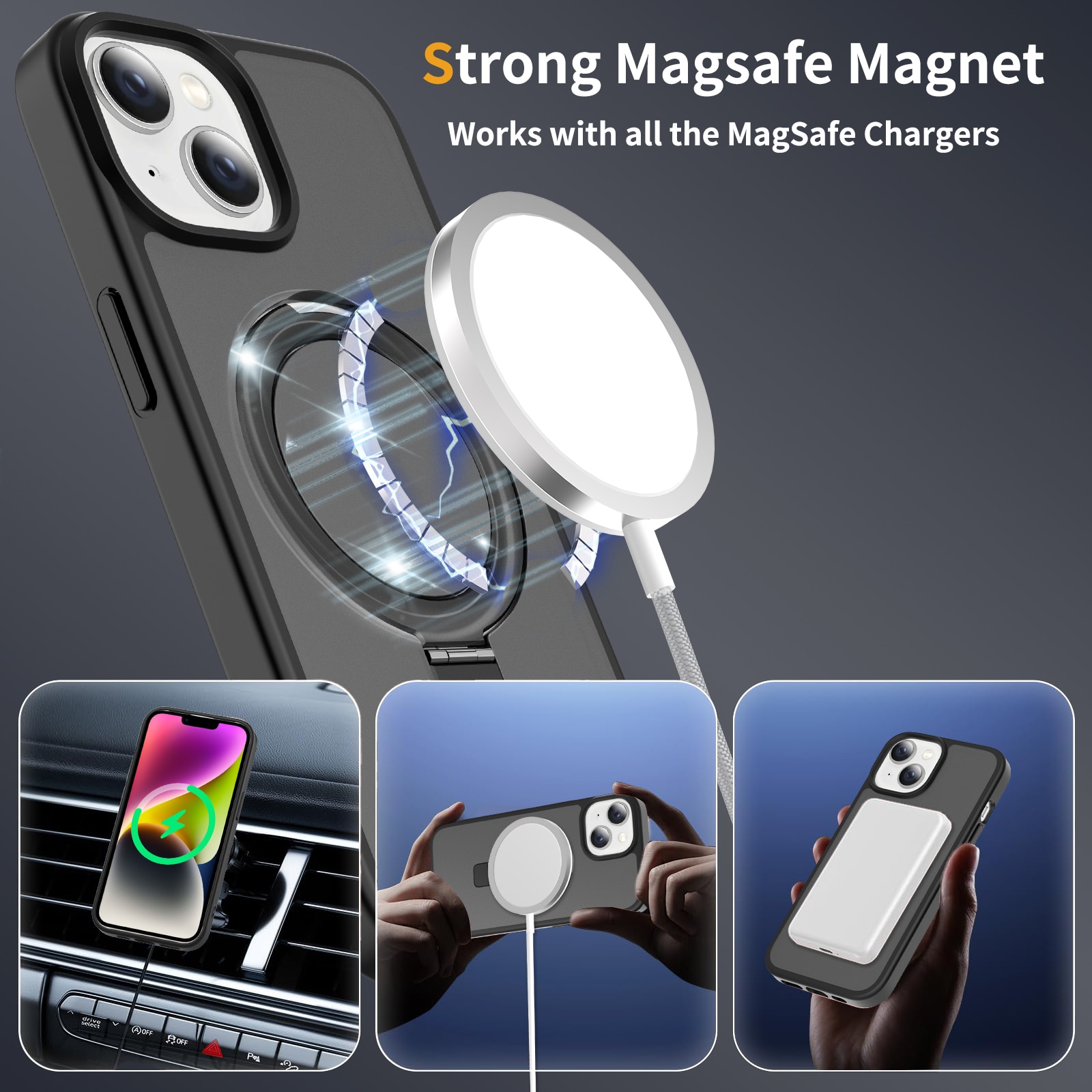 Hybriddeksel Magnetic Ring iPhone 14 Svart