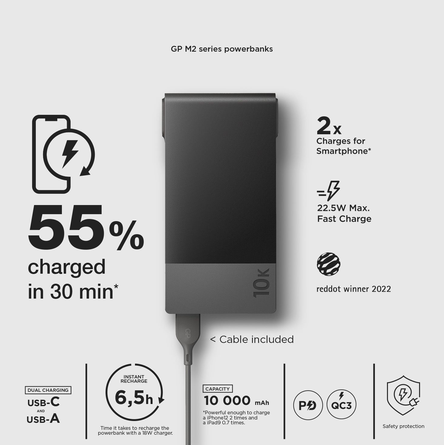 Powerbank M2 10000 mAh PD svart