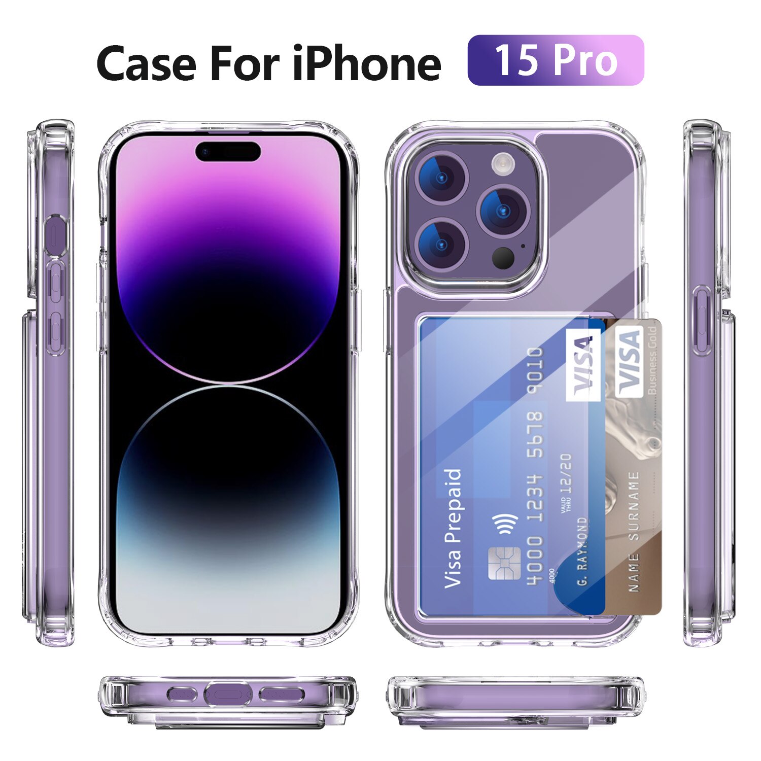 Hybriddeksel Kortholder iPhone 15 Pro Gjennomsiktig