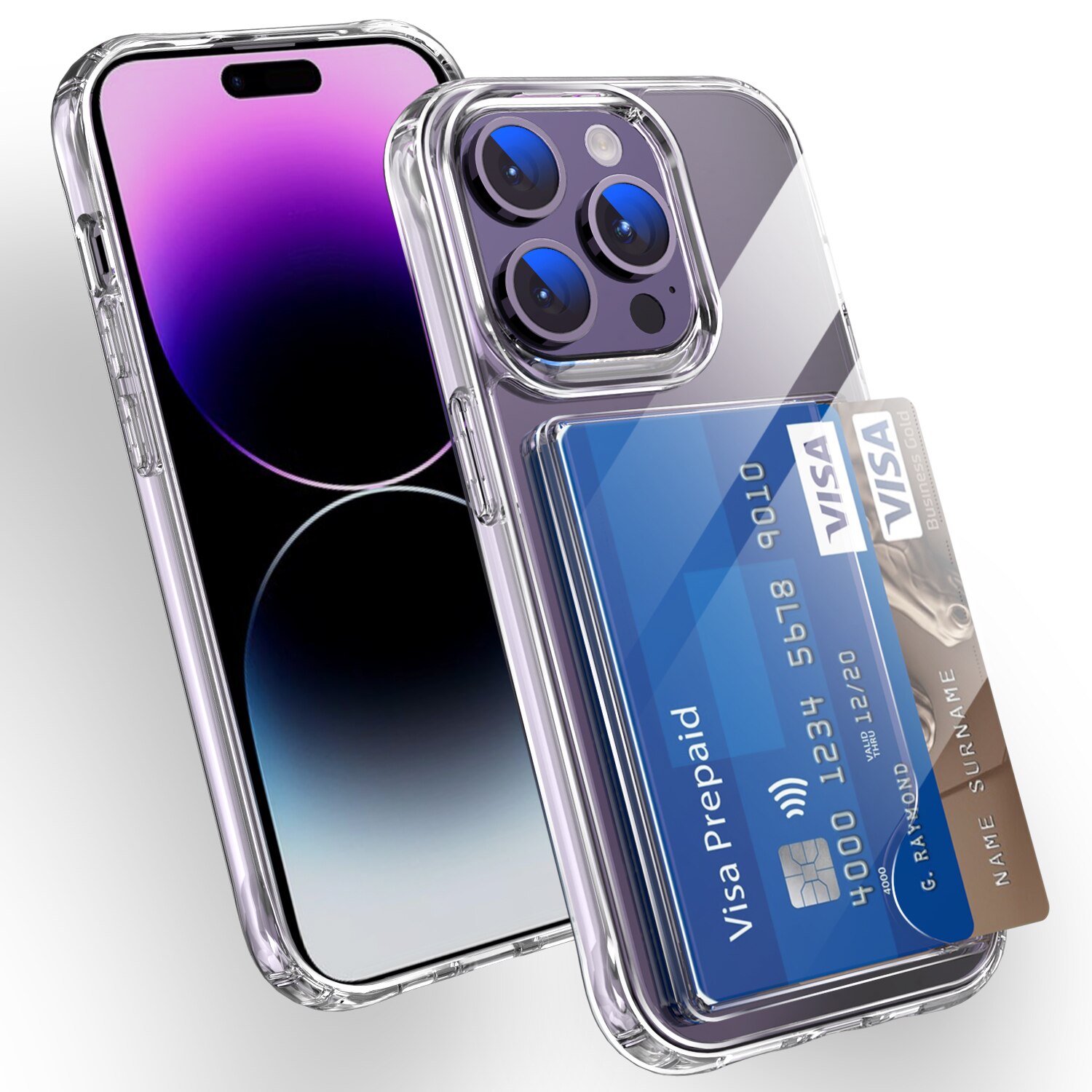 Hybriddeksel Kortholder iPhone 15 Pro Gjennomsiktig
