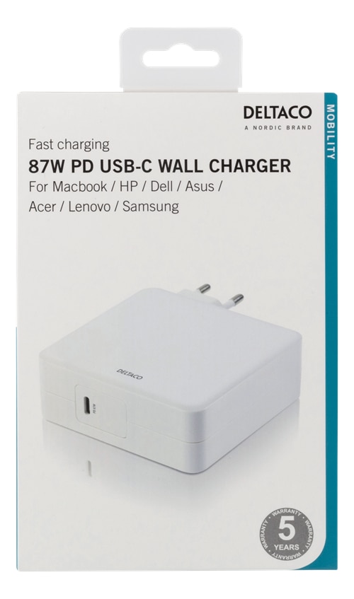 87W Strømadapter USB-C Hvit