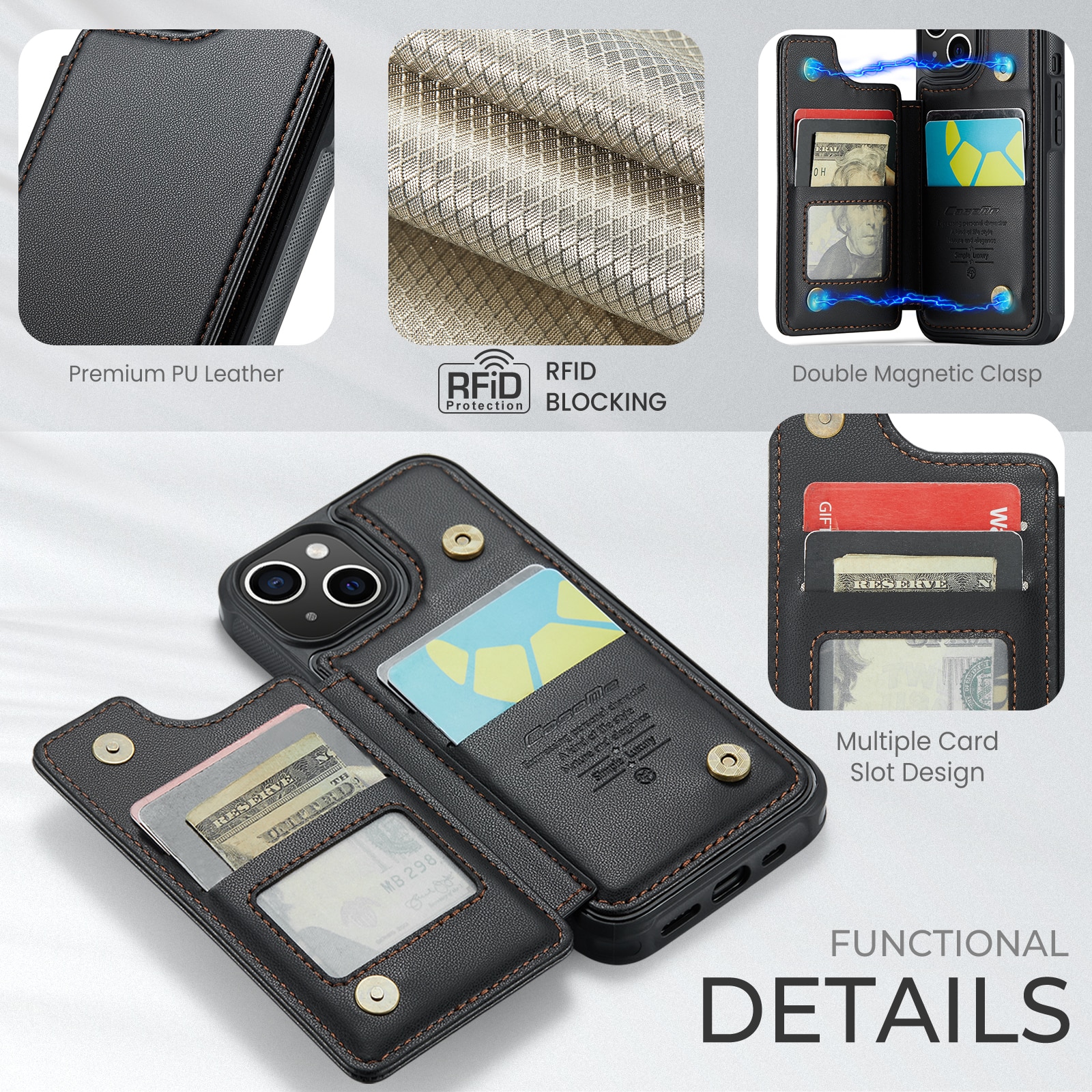 RFID blocking Lommebokdeksel iPhone 15 svart