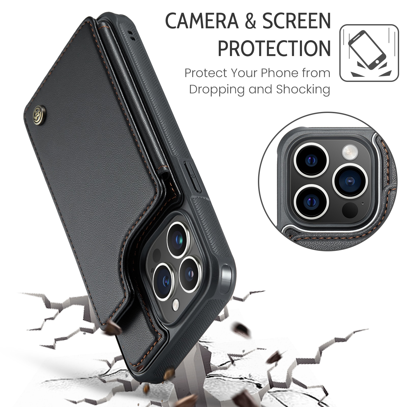 RFID blocking Lommebokdeksel iPhone 15 Pro Max svart