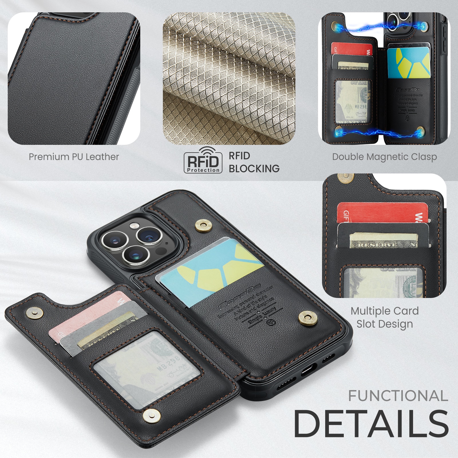 RFID blocking Lommebokdeksel iPhone 15 Pro Max svart