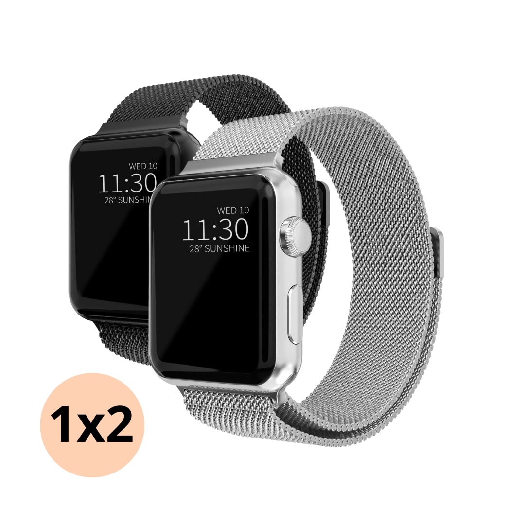 Apple Watch 45mm Series 7 Sett Reim Milanese Loop svart & sølv