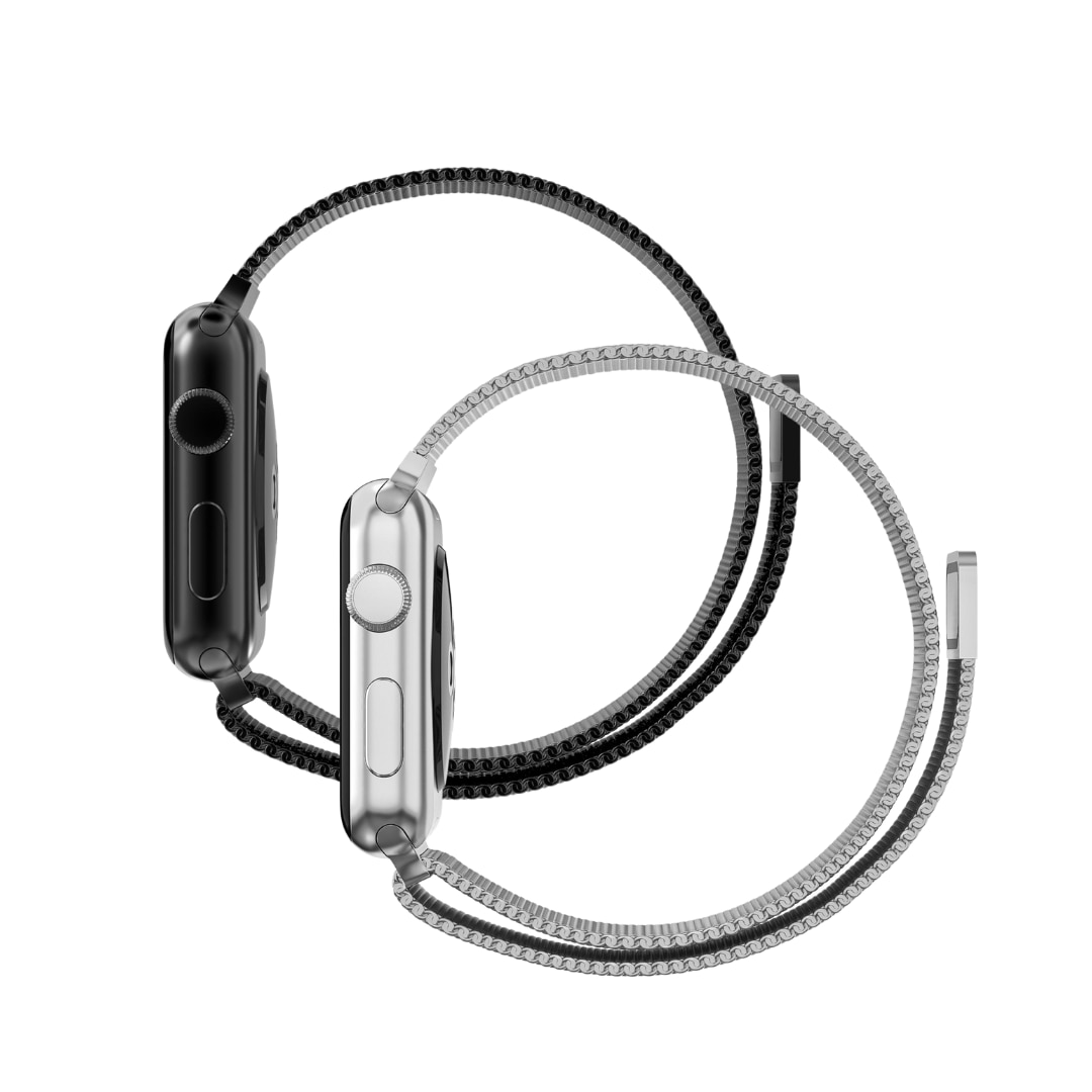 Apple Watch SE 44mm Sett Reim Milanese Loop svart & sølv