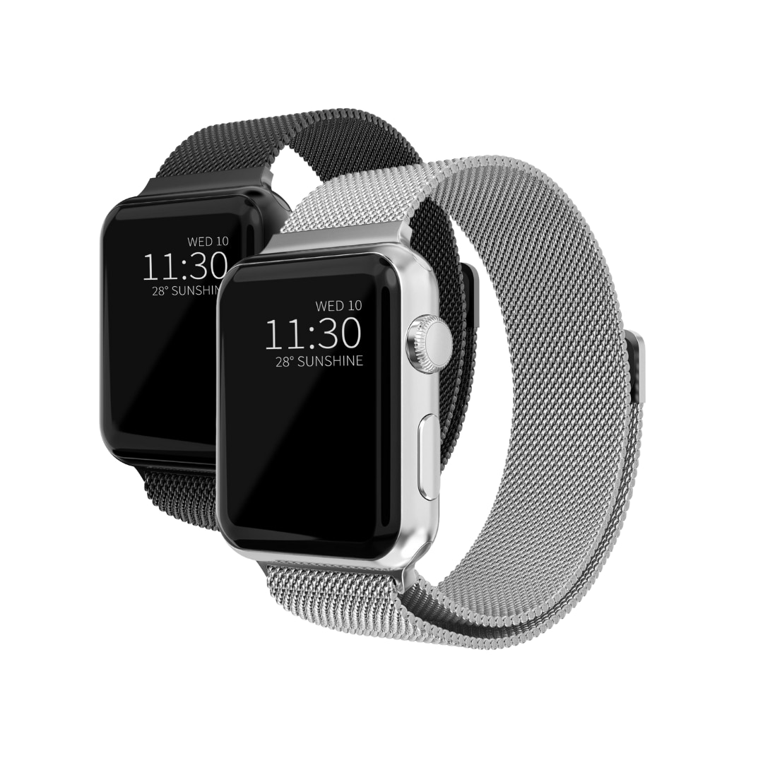 Apple Watch 45mm Series 7 Sett Reim Milanese Loop svart & sølv