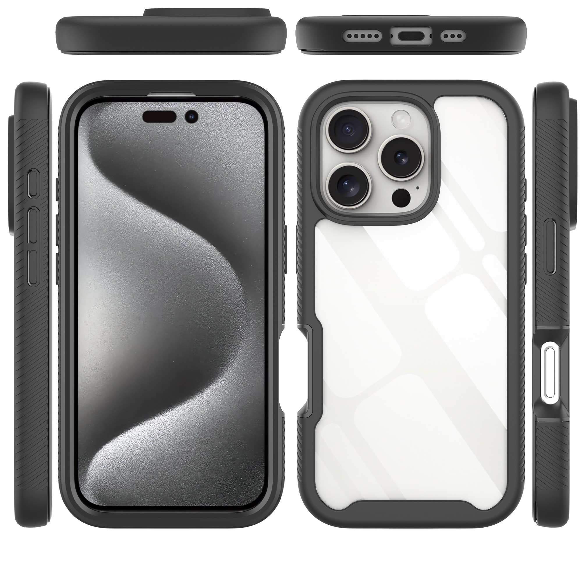 Full Protection Case iPhone 16 Pro Max Svart/gjennomsiktig